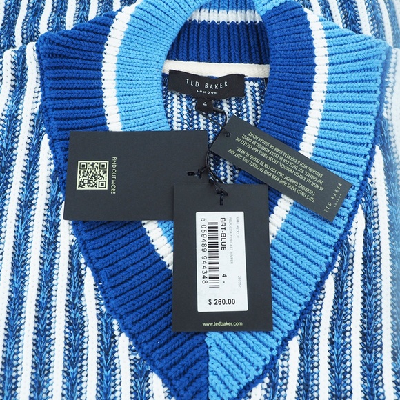 Ted Baker London Redclif Relaxed Fit Stripe V-Neck Cricket Sweater - Picture 9 of 9